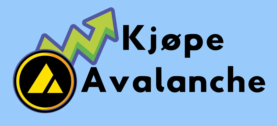 Avalanche-logoen med teksten "Kjøpe Avalanche" og en oppadgående pil som symboliserer vekst og skalerbarheten til kryptovalutaen.