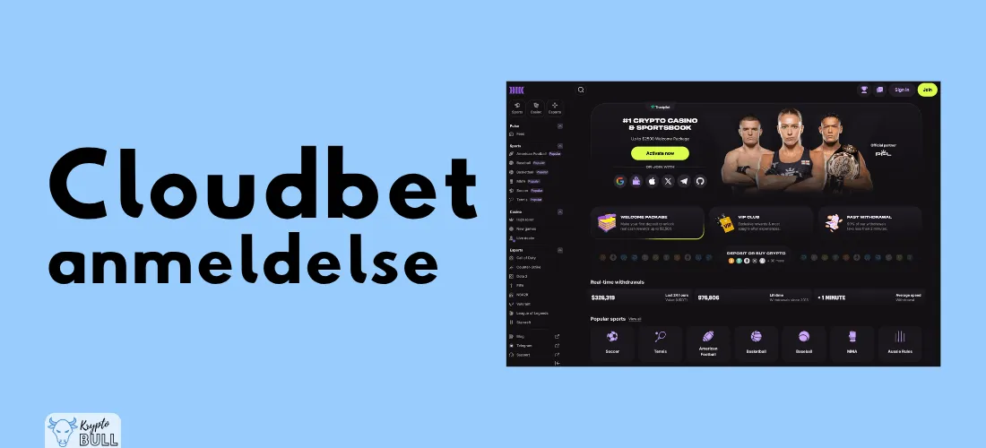 Skjermbilde av forsiden til Cloudbet og teksten «Cloudbet anmeldelse»