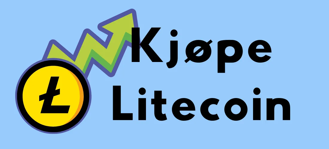 Illustrasjon av Litecoin-logoen med en stigende graf og teksten "Kjøpe Litecoin."