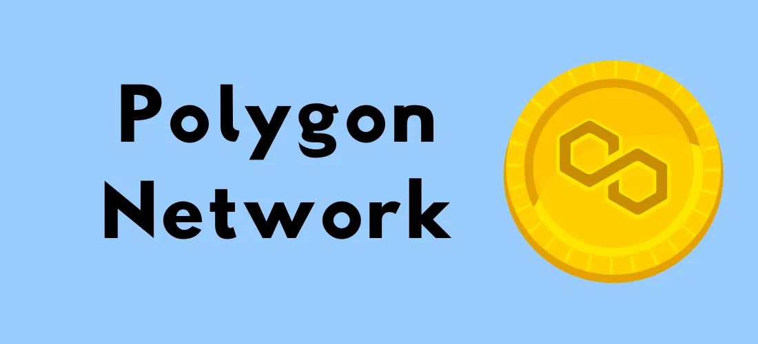Gul Polygon-mynt og teksten «Polygon Network»