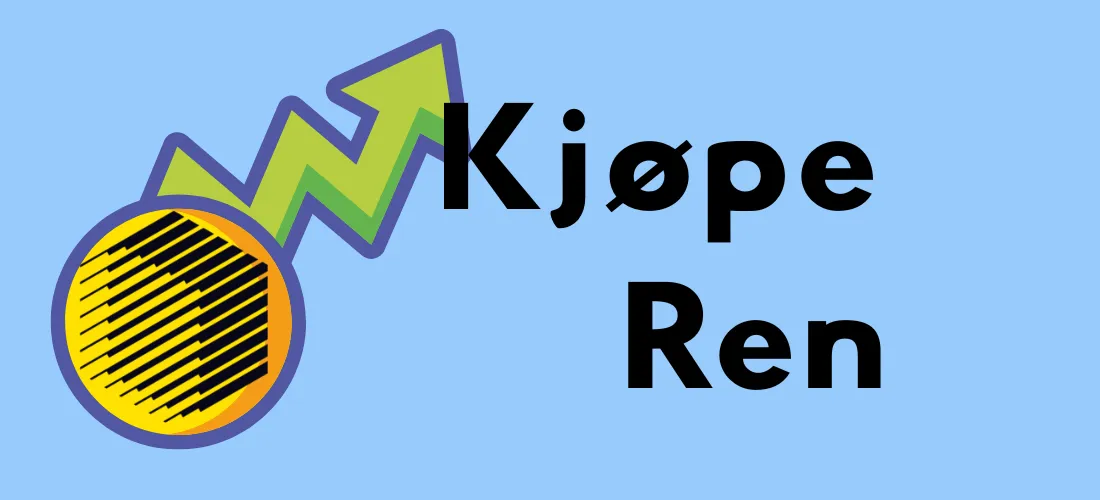 Logoen til Ren (REN) med en grønn, oppadgående pil som symboliserer vekst, sammen med teksten "Kjøpe Ren" på en blå bakgrunn.