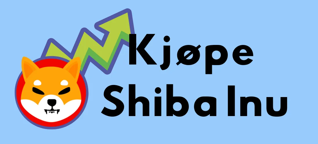 Shiba Inu-logoen med teksten "Kjøpe Shiba Inu" og en pil som peker oppover, som symboliserer vekstpotensialet til kryptovalutaen.