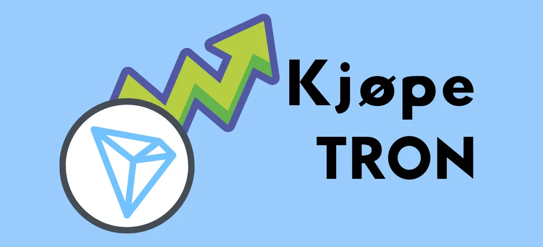 TRON-logo med stigende grønn pil og teksten «Kjøpe TRON»