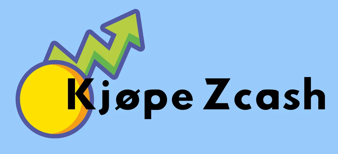 Illustrasjon av Zcash-logoen med en stigende grønn graf og teksten "Kjøpe Zcash."